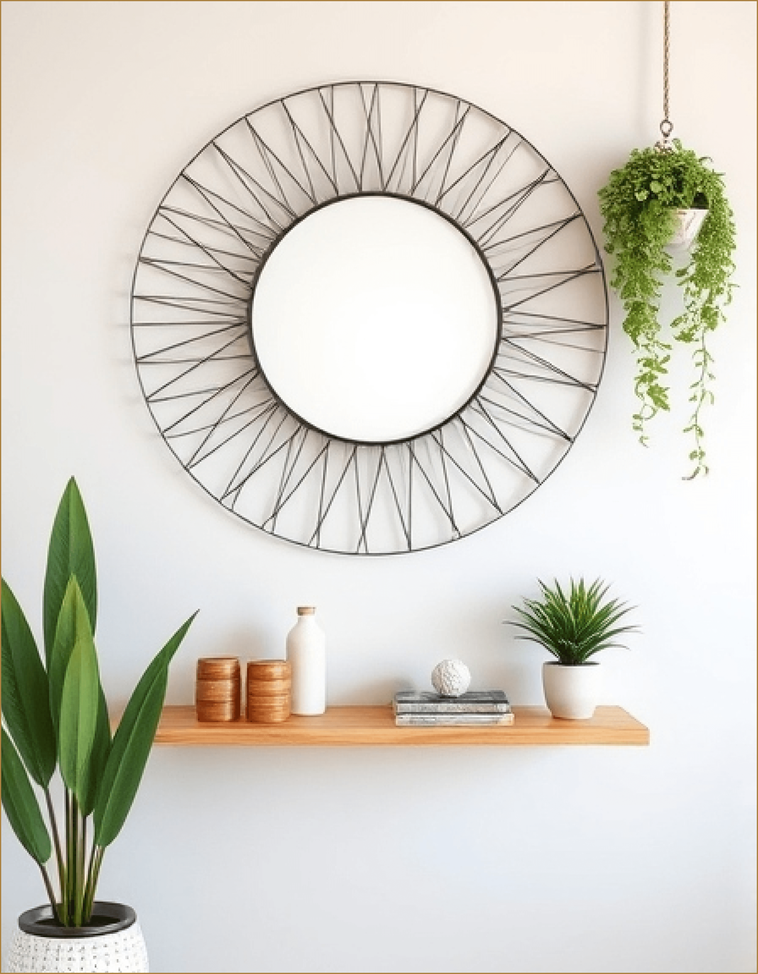 Decorative circular mirror with plants